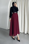تنورة فيوليتا مع كمر - شيفون مبطنة برغندي - Sateen style