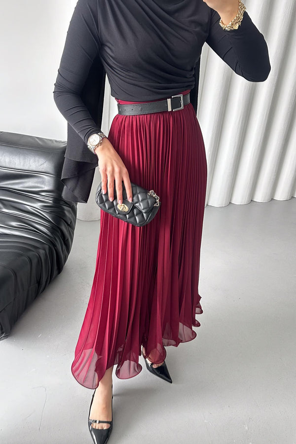 تنورة فيوليتا - شيفون مبطنة برغندي - Sateen style