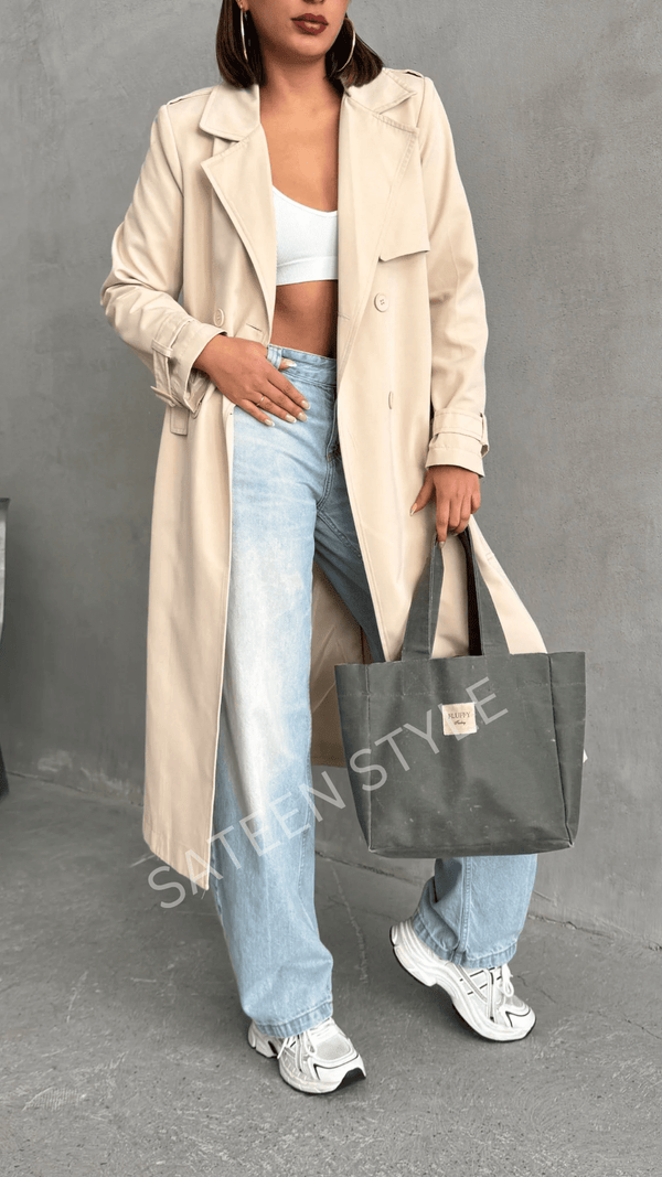 ترانشكوت كتان طول 117 سم - Sateen style