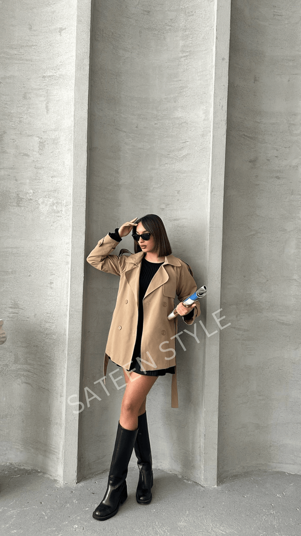 ترانشكوت كتان طول 78 سم - Sateen style
