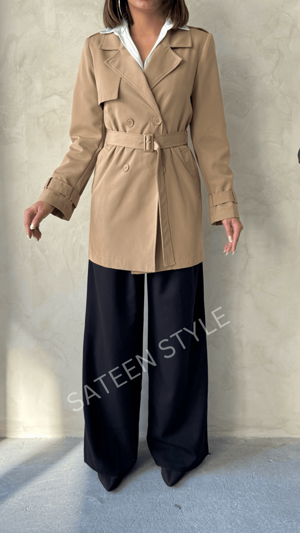 ترانشكوت كتان طول 85 سم - Sateen style