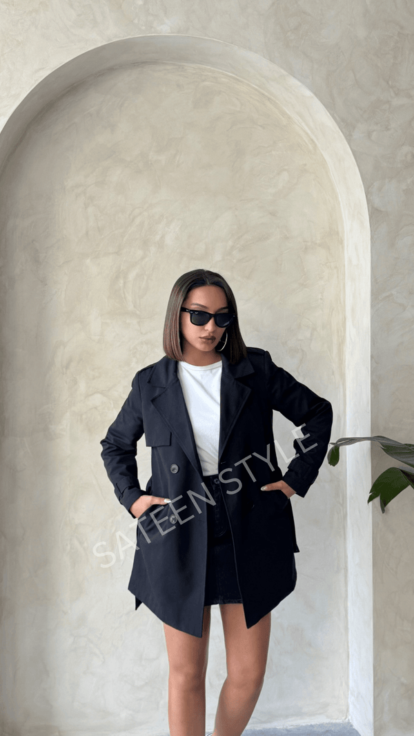 ترانشكوت كتان طول 85 سم - Sateen style