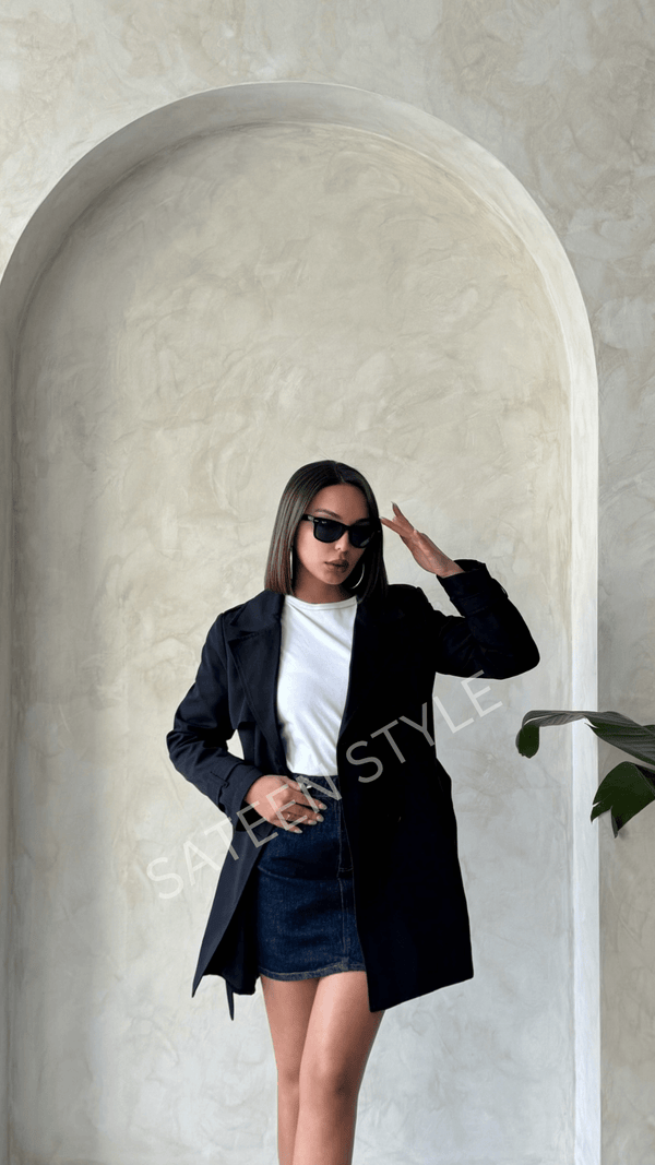 ترانشكوت كتان طول 85 سم - Sateen style