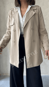 ترانشكوت كتان طول 85 سم طحيني - Sateen style