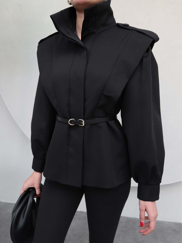 ترانشكوت صيفي مع كمر - اسود - Sateen style