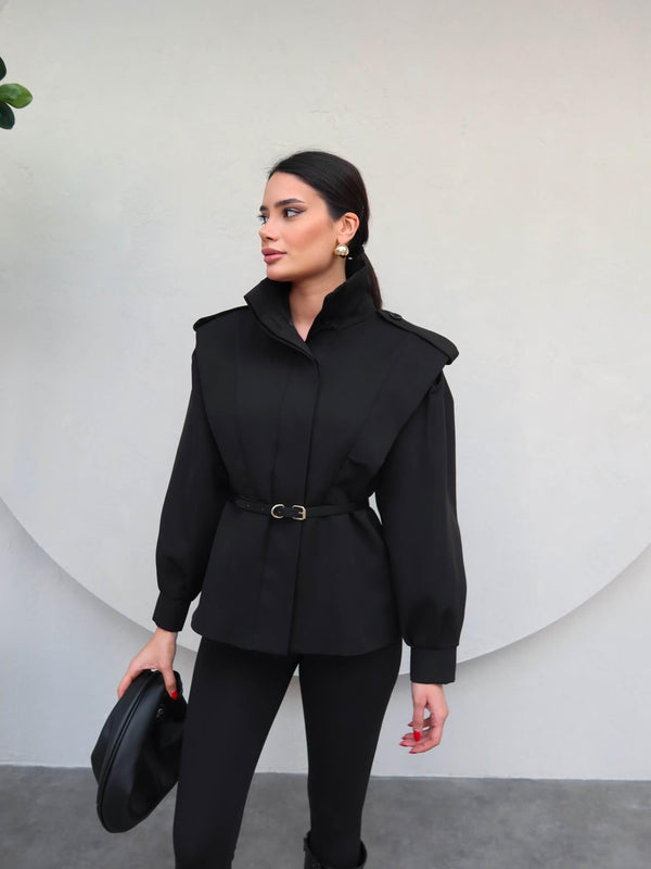 ترانشكوت صيفي مع كمر - اسود - Sateen style