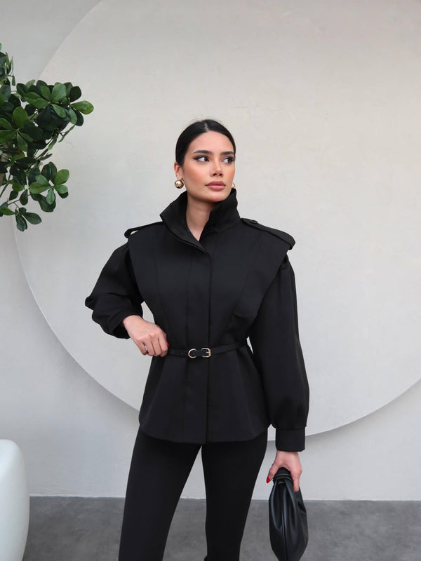 ترانشكوت صيفي مع كمر - اسود - Sateen style