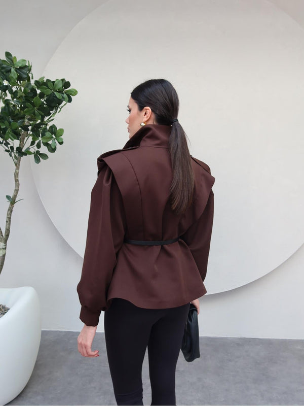 ترانشكوت صيفي مع كمر - بني - Sateen style