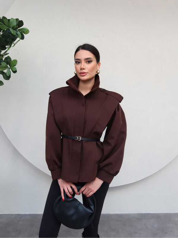 ترانشكوت صيفي مع كمر - بني - Sateen style