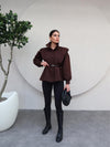 ترانشكوت صيفي مع كمر - بني - Sateen style