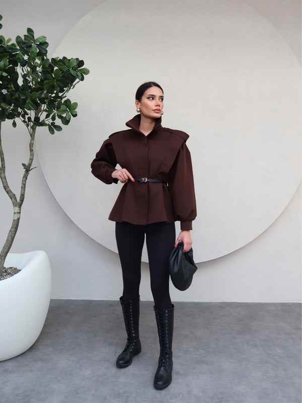 ترانشكوت صيفي مع كمر - بني - Sateen style