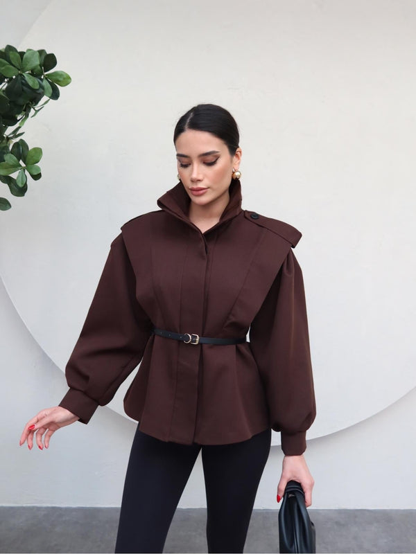 ترانشكوت صيفي مع كمر - بني - Sateen style
