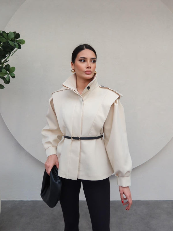 ترانشكوت صيفي مع كمر - بيج - Sateen style