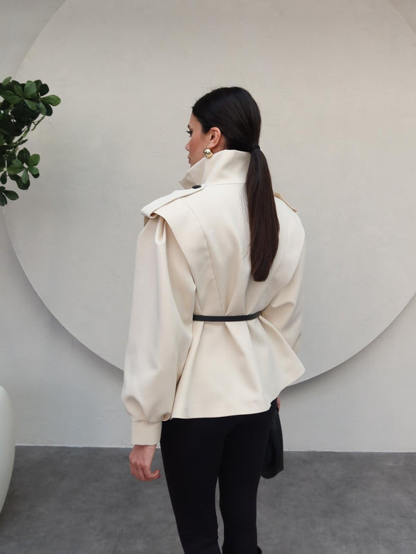 ترانشكوت صيفي مع كمر - بيج - Sateen style