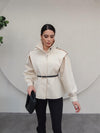 ترانشكوت صيفي مع كمر - بيج - Sateen style