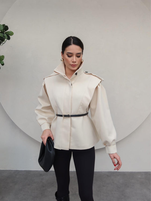 ترانشكوت صيفي مع كمر - بيج - Sateen style