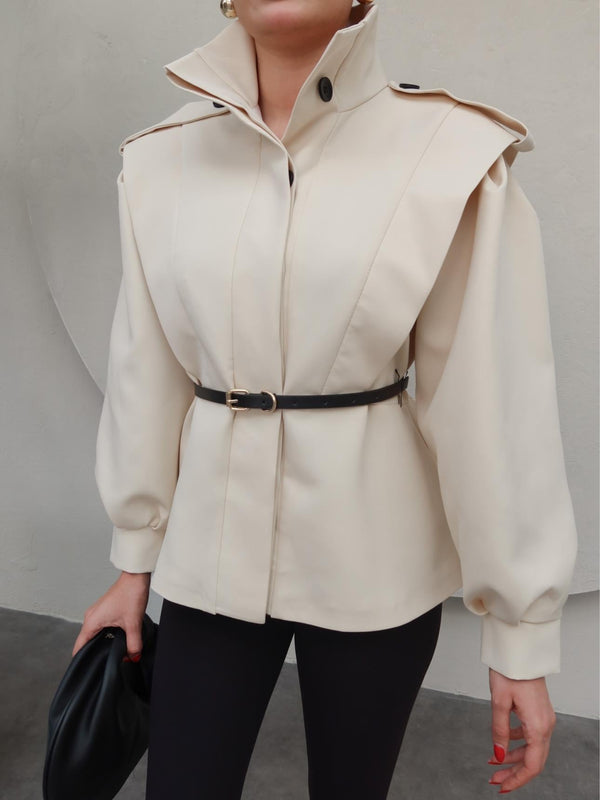 ترانشكوت صيفي مع كمر - بيج - Sateen style