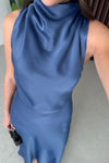 High-Neck Satin Maxi Dress