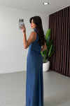 High-Neck Satin Maxi Dress