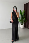 High-Neck Satin Maxi Dress