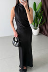 High-Neck Satin Maxi Dress