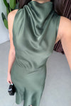High-Neck Satin Maxi Dress