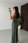 High-Neck Satin Maxi Dress