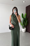 High-Neck Satin Maxi Dress