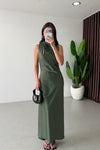 High-Neck Satin Maxi Dress