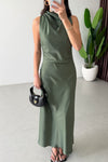 High-Neck Satin Maxi Dress