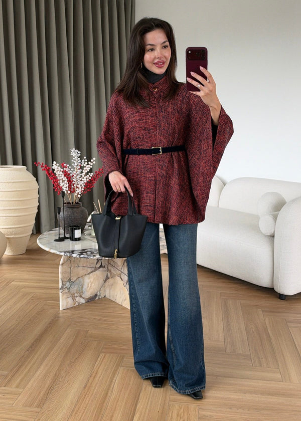 Belted Tweed Poncho