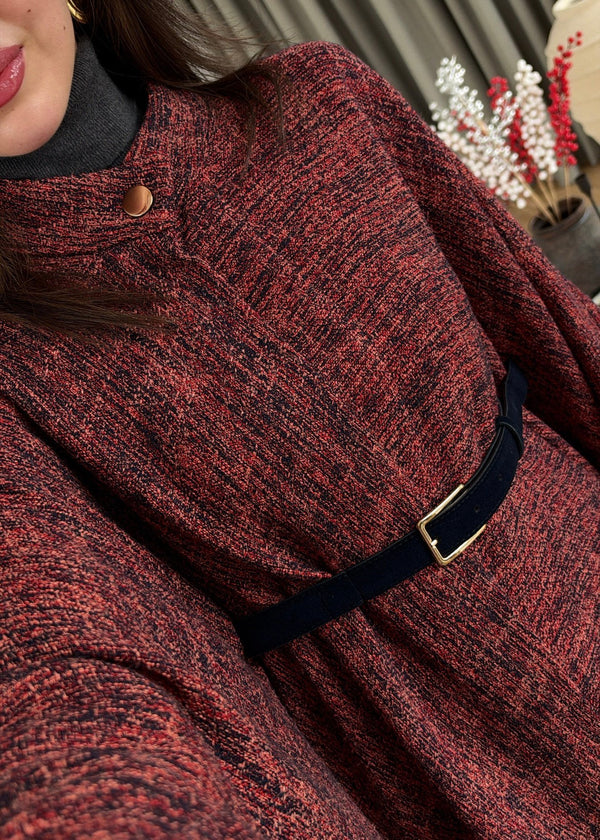Belted Tweed Poncho