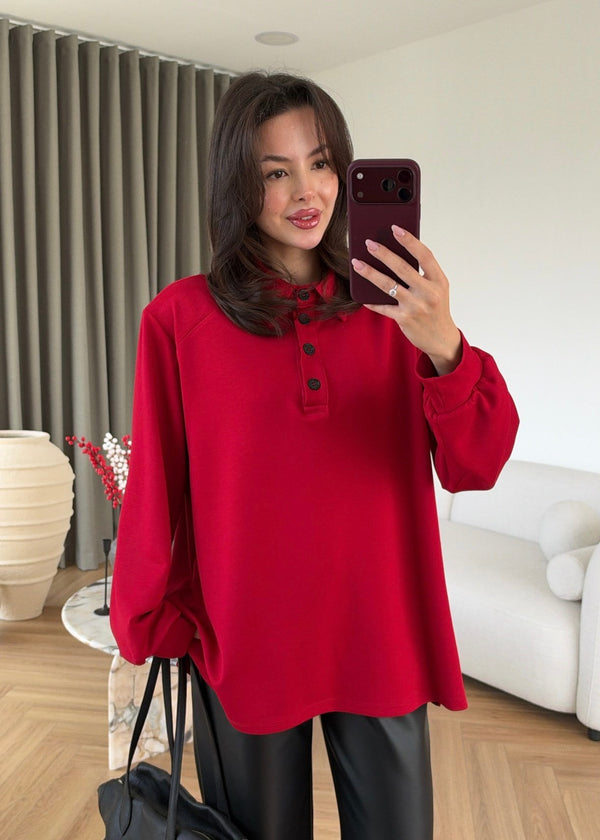 Polo Collar Oversized Sweatshirt