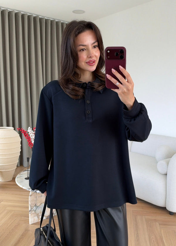 Polo Collar Oversized Sweatshirt