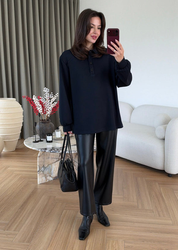 Polo Collar Oversized Sweatshirt