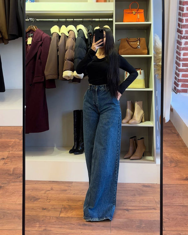 Wide leg ستريت جينز - Sateen style