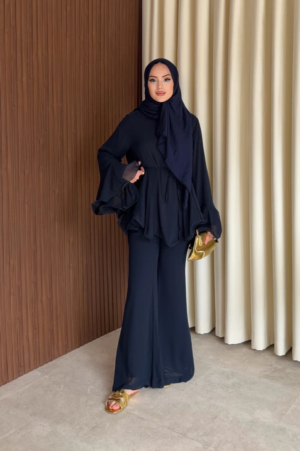 Zeena chiffon set كحلي