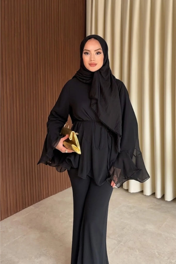 Zeena chiffon set اسود